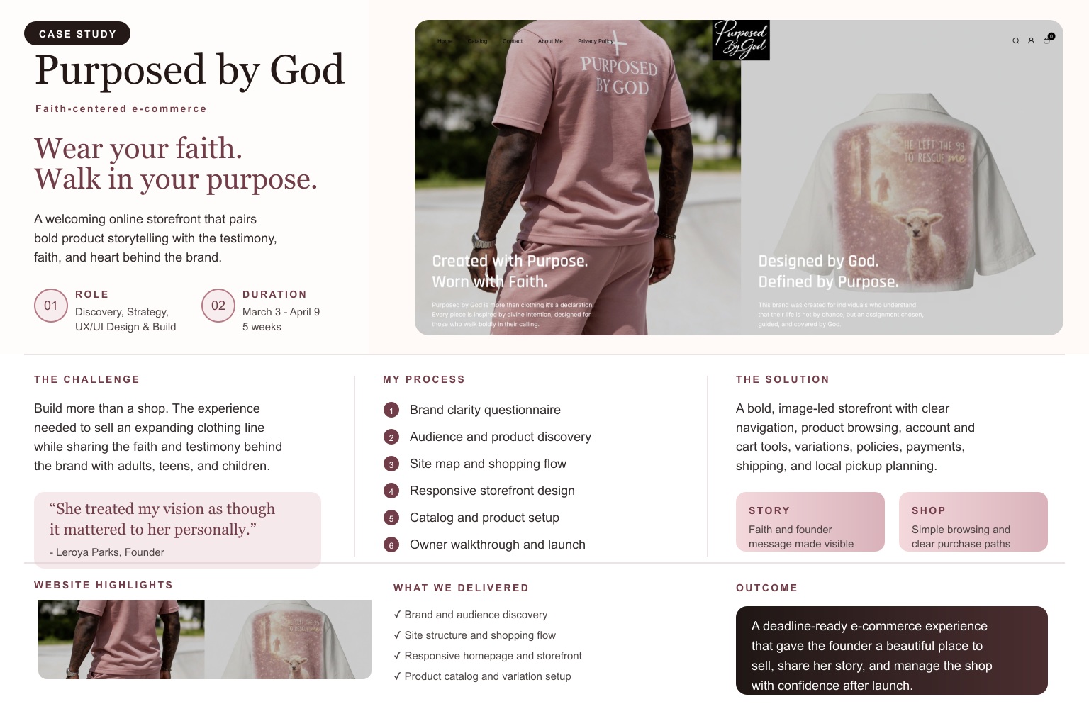 Complete visual case study for Purposed by God